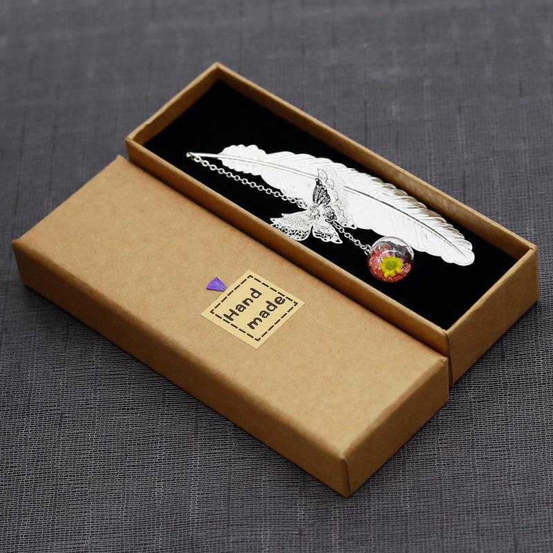 Classical Chinese Style Cicada Wing Metal Feather Bookmark with Leaf, Butterfly, and Dried Flower Accents