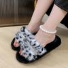 Sexy Slippers Woman Slides Daily Flat Low Heels Shoes for Women Leopard Fur Slip on Platform Bling Winter Shoes Plus Size