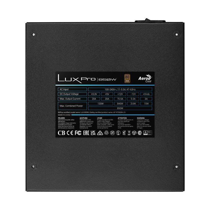 Bloc d'alimentation - aerocool - lux pro 850 - 850w - 80plus bronze - ventilateur 14cm