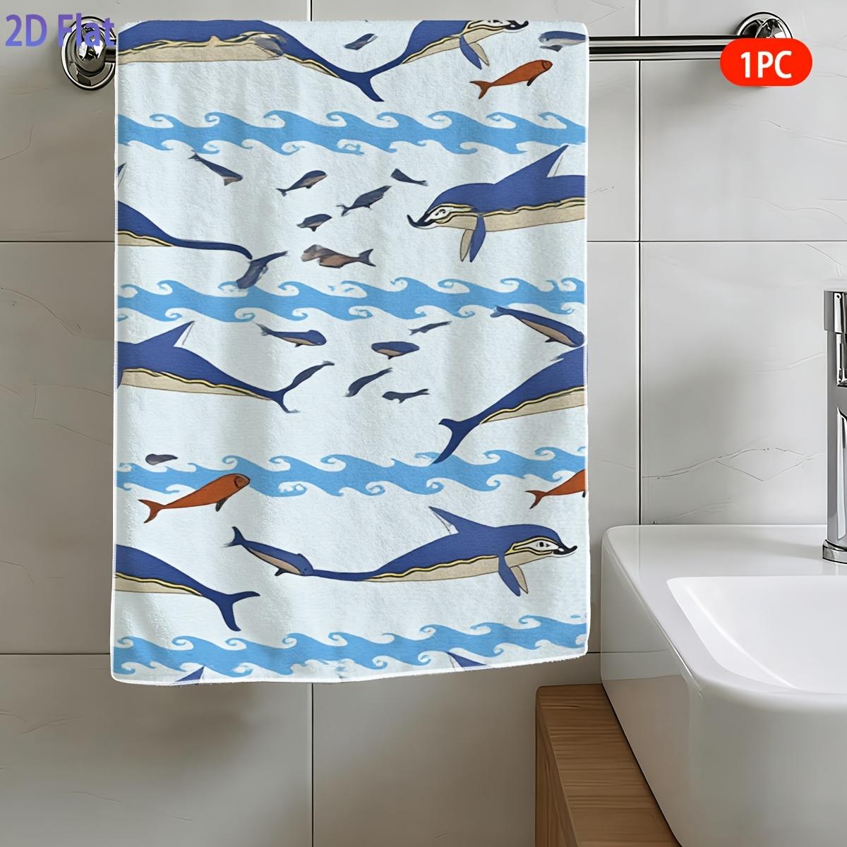Ka Chen Muxi White Ocean Dolphin Fish Print Bath Towel 2D Flat Printing Marine Life Pattern Hand Towel Soft Absorbent Towel For Bathroom Beach