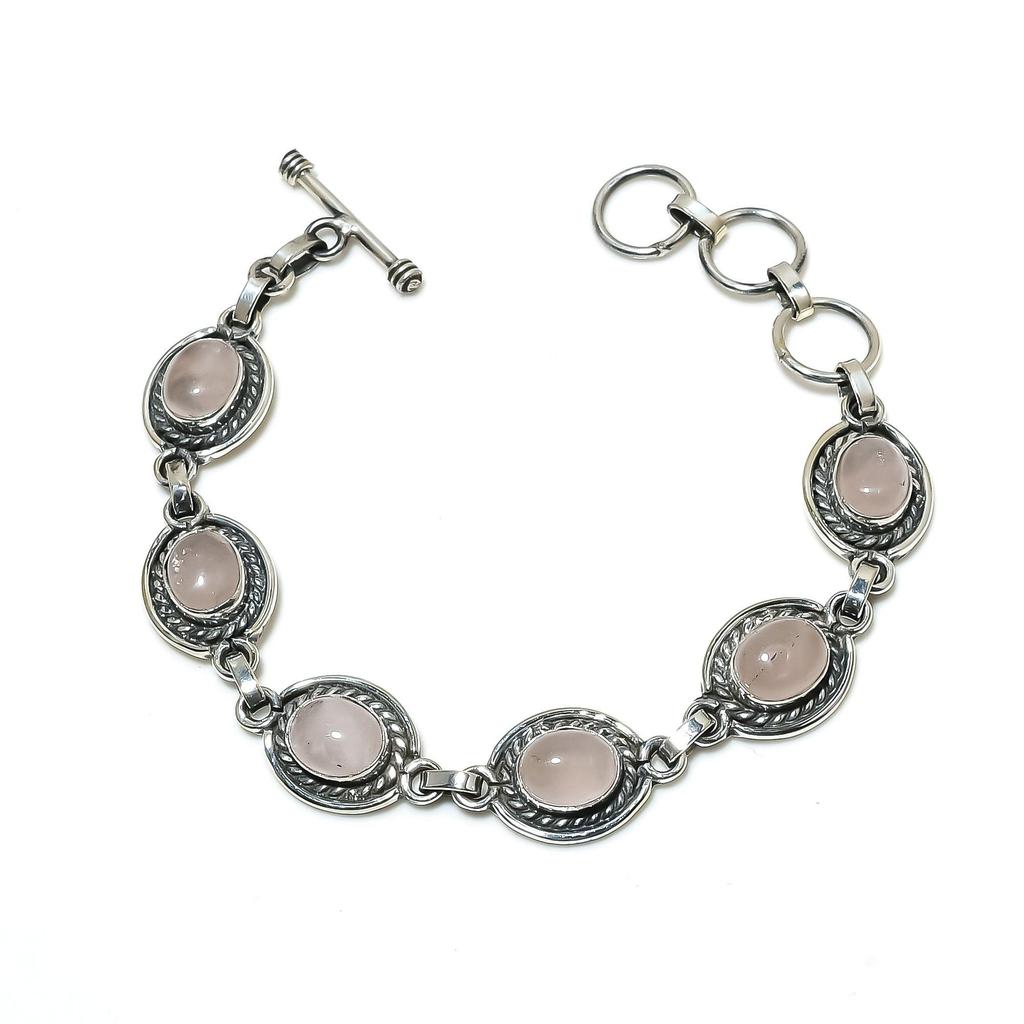 Natural Rose Quartz Gemstone Handmade 925 Sterling Silver Bracelet, Rose Quartz Bracelet For Wife , Unisex Bracelet, Party Wear Gift