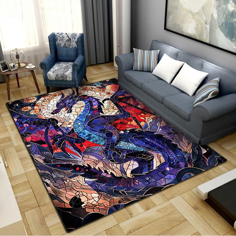 Vintage Dragon Carpet Rug for Living Room Bedroom Home Sofa Decoration,Kids play Non-slip Floor Mat