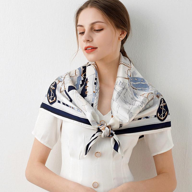 Women 100% Natural Silk Scarf Square Print Large Bandana Real Silk Shawls Headscarf Pure Silk Neckerchief For Ladies 88x88cm