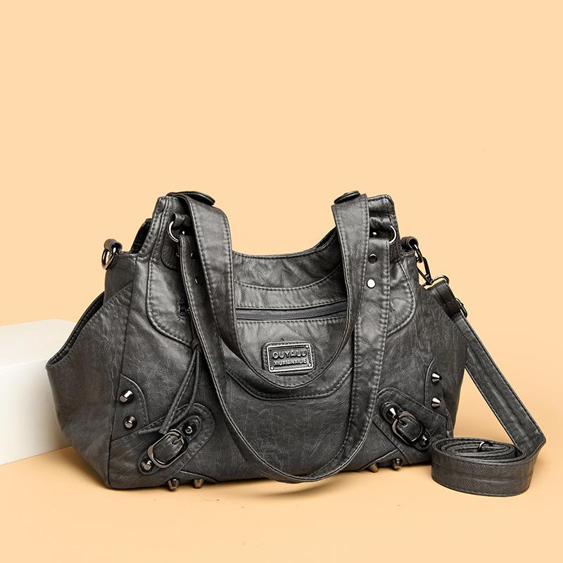 Retro-style Shoulder Bag with Studded Details, High-quality Crossbody Bag, Large Capacity, Solid Color Handbag for Women.
