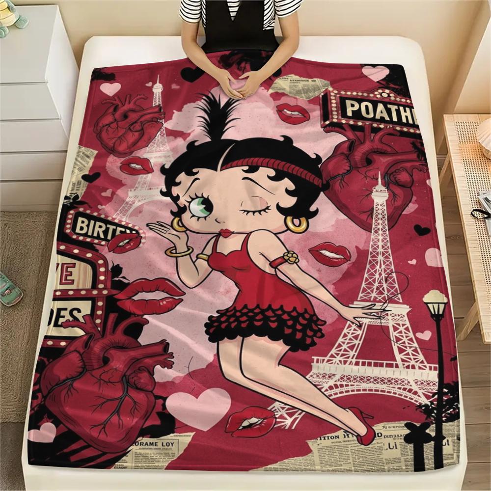 1PC betty boop Print Flannel Blanket, High quality Comfortable for All Seasons, Home Decor, Warmth and Comfort, Perfect for Christmas Gifts