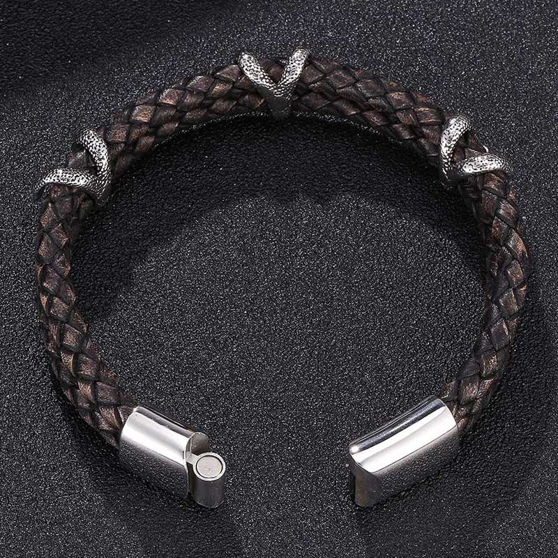 Mode Armband Herrenschmuck Echtes Leder Armband Edelstahl Pfoten Armbänder Verschluss Mode Armreifen