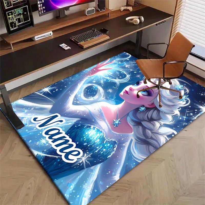 Custom Frozen Mat Personalized Name, Polyester Washable Indoor Entryway Rug, Gift for Christmas, Easter, Thanksgiving Day