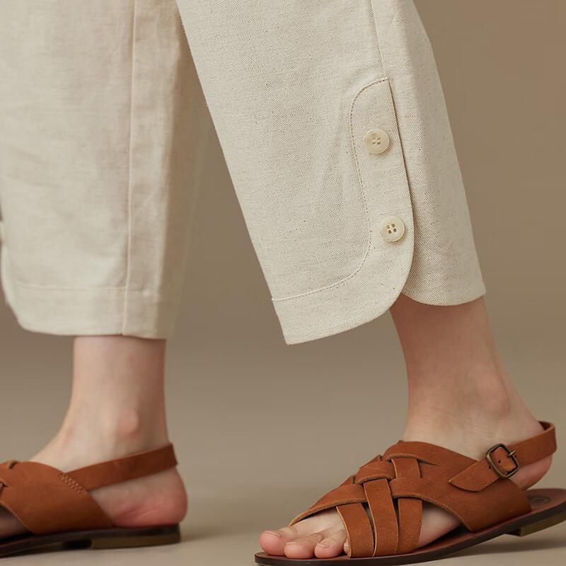 Hacikis Kids  Cotton-Linen Loose Cropped Casual Pants 140