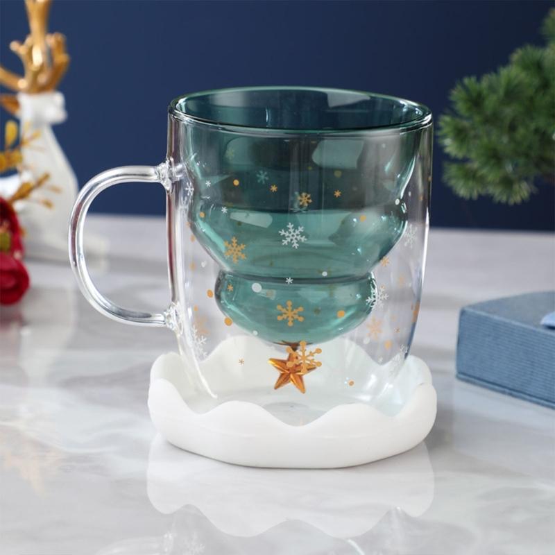 300ML Lovely Christmas Tree Glass Cup Heat-Resistant Double Wall Glass Cup