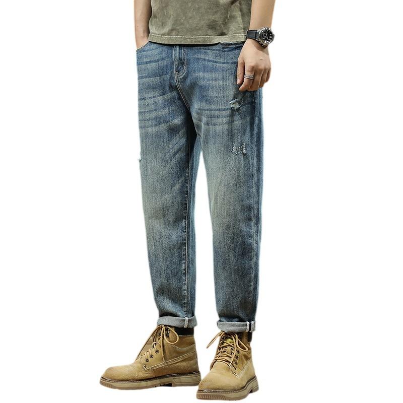 

Джинсы Nine Point, мужские, облегающие, большого размера, с перфорацией, с завышенной талией L бездна