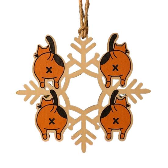 Cat Butt Snowflake Christmas Ornament Funny Cat Butt Wooden Xmas Tree Ornament Snowflake Shape Hanging Pendant for Tree Home Decor