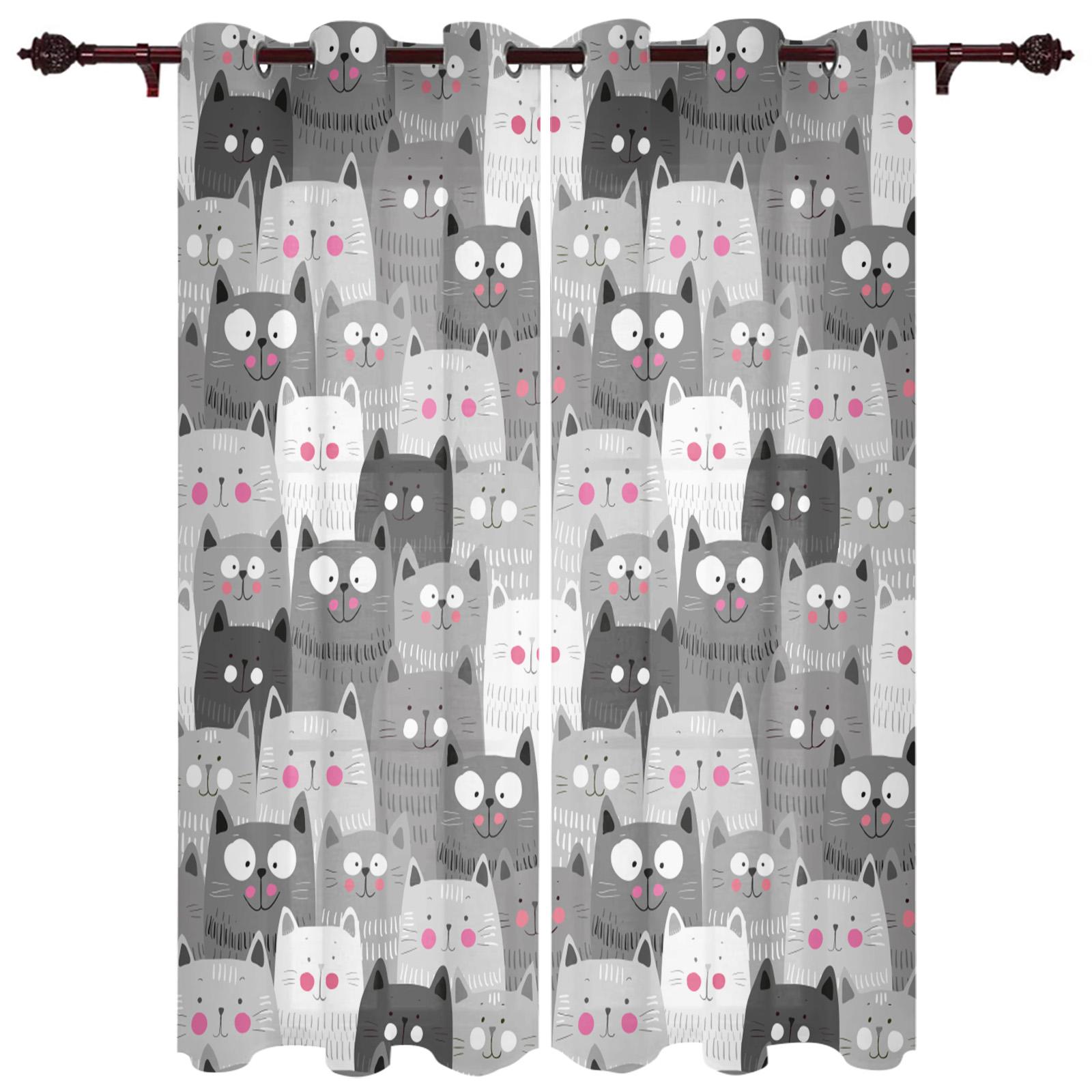 

Мультяшные черные кошки, белые мышиные лапы, оконные шторы с принтом, шторы для гостиной, декоративные предметы для гостиной 135W x 60H(cm)