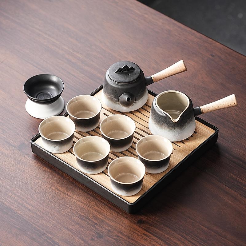 Household kung fu tea set black and white gradual change retro tea tray gift box set