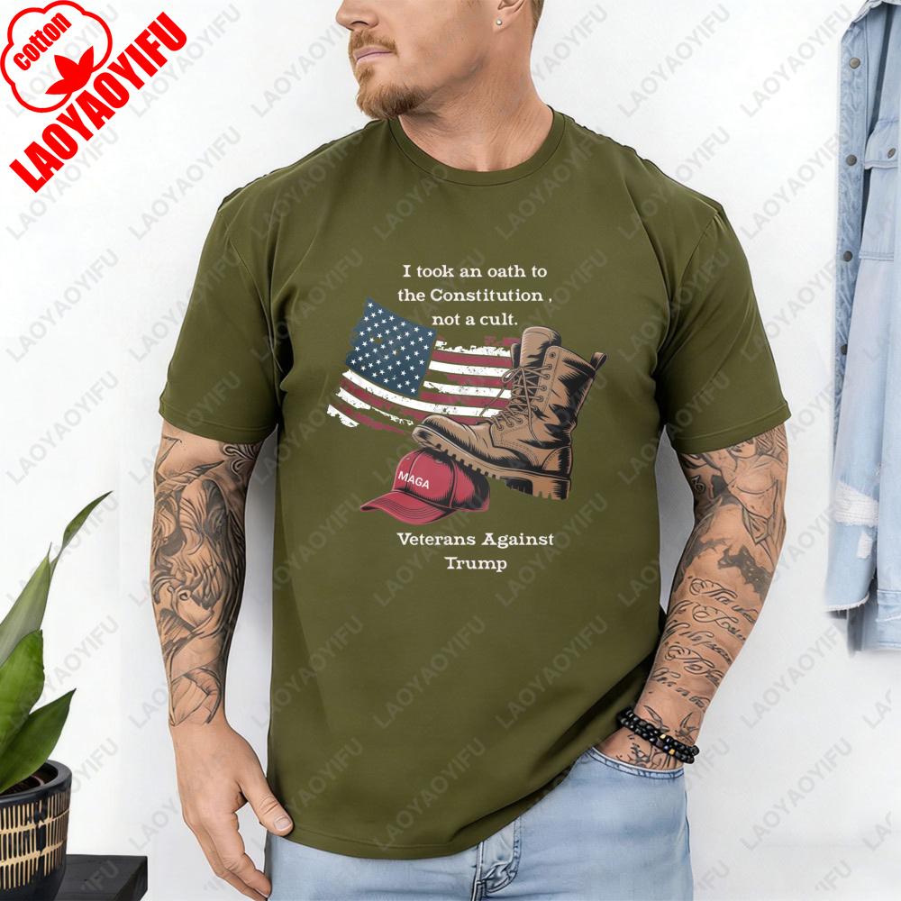 Veteran Oath To Constitution TShirt America Flag Combat Boots Patriotic Casual Cotton Tee Vintage Fashion Streetwear for Mens