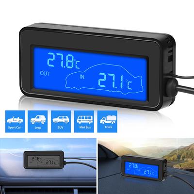 Digitales Autothermometer, Mini-LCD, wasserdicht, praktischer Temperatursensor für den Innen- und Außenbereich, mit 1,5 m Zigarettenanzünderkabel