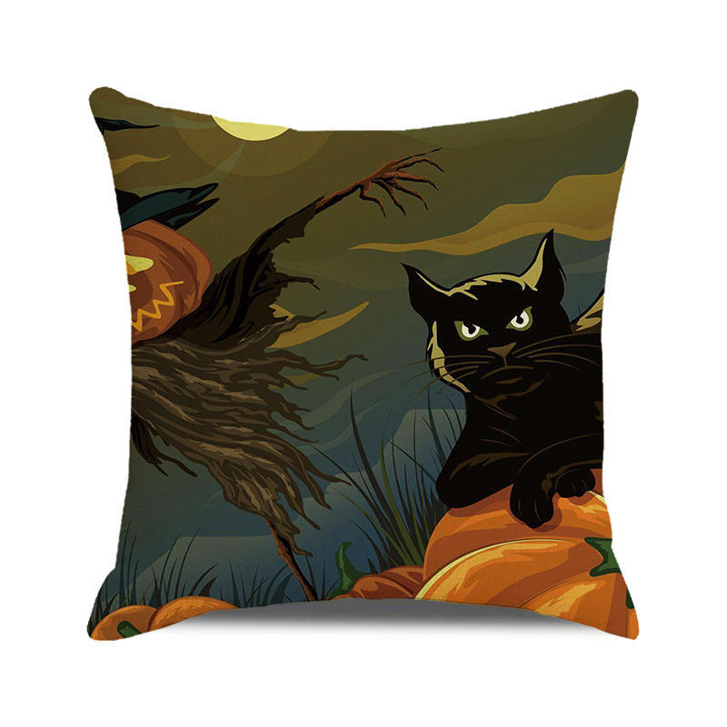 Halloween! Watercolor pumpkin black cat Digital printing short plush pillow covers for car sofa office cushion cover home goods