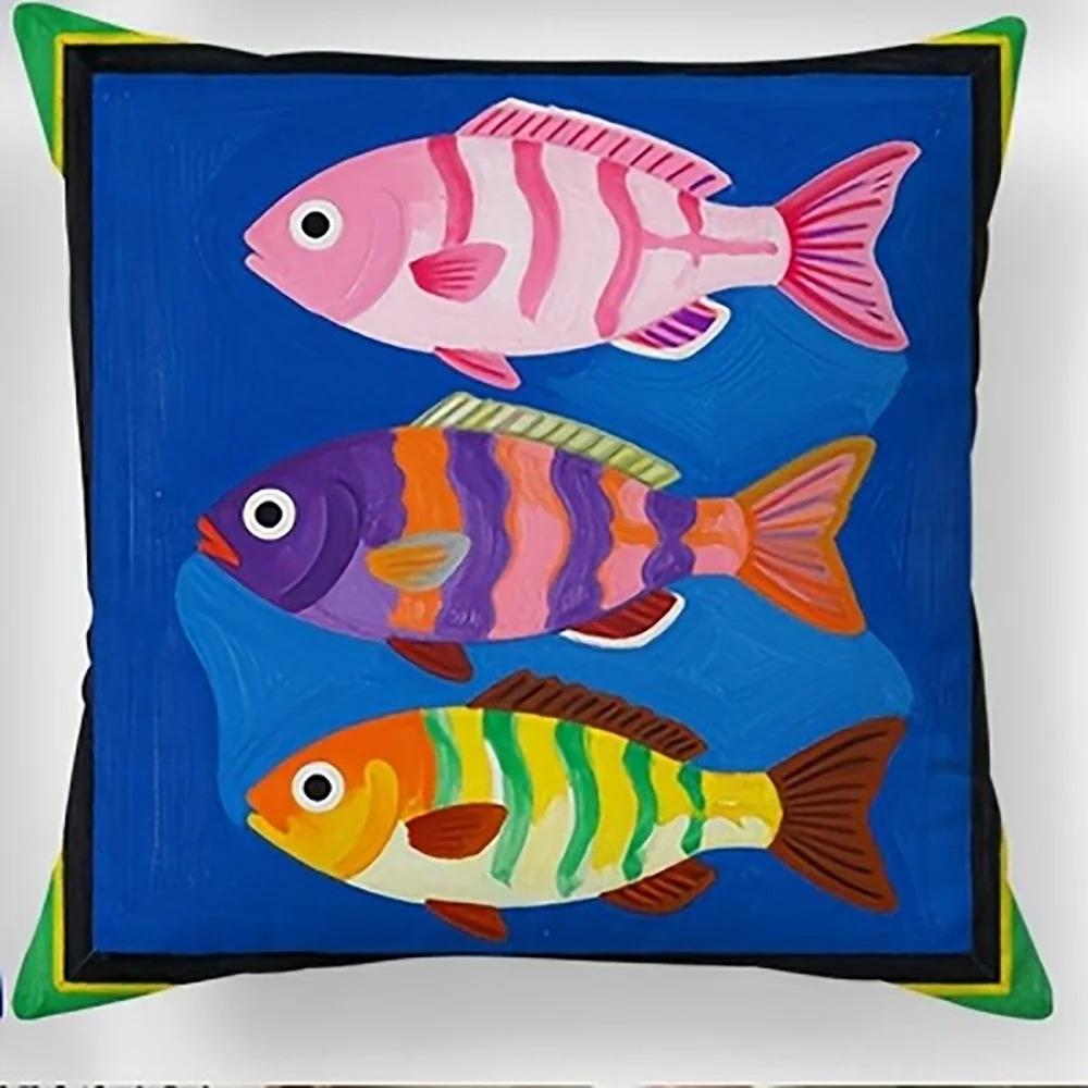 Tropical Fish Theme D Flat Printed Pillowcase Peach Skin Decorative Cushion Cover for Sofa Car Nursery Room Decor