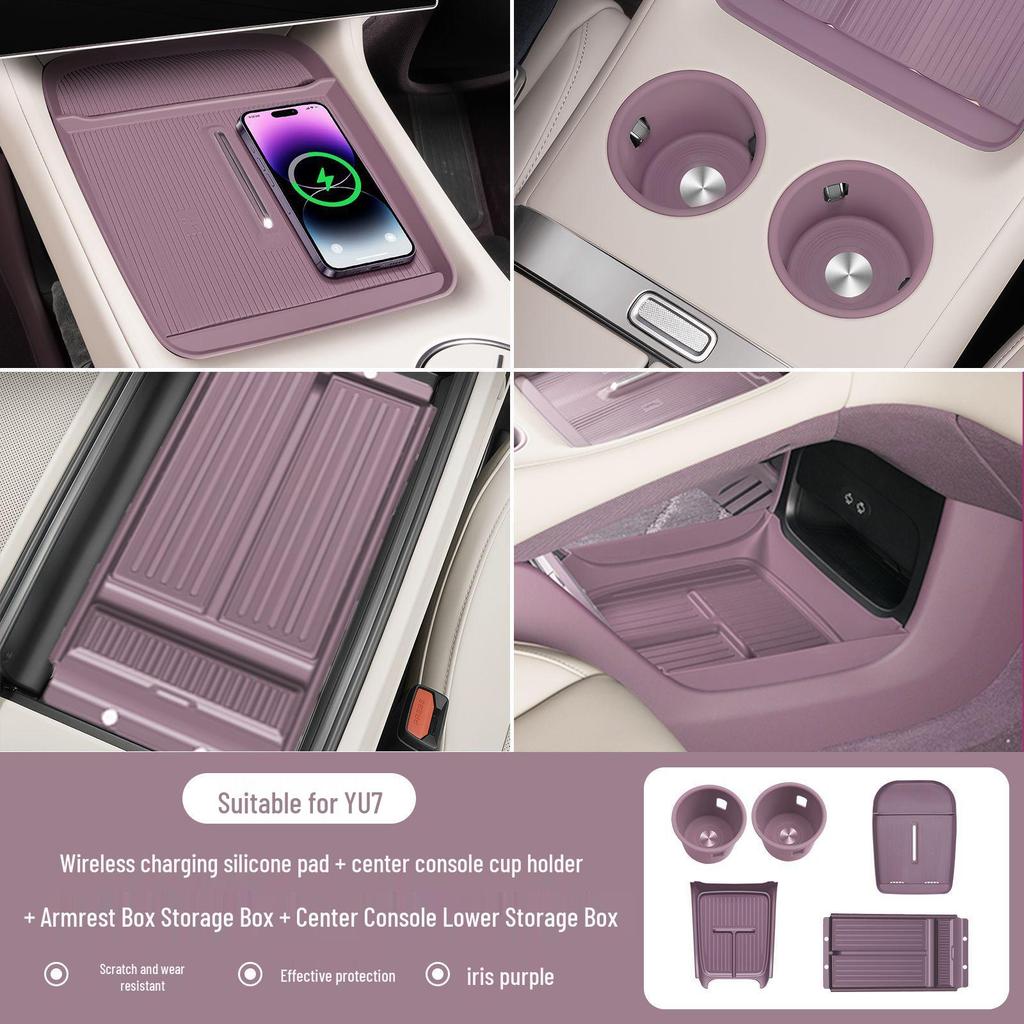 Protection Porte-Gobelet d'Eau pour Console Xiaomi YU7 - Ensemble d'Accessoires de Voiture en Silicone Antidérapant et Imperméable 5 Pièces