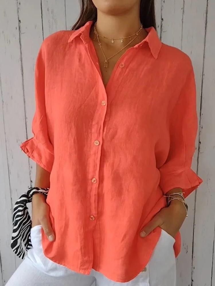 Cotton and Linen Blouse for Women, with A Back Tie Design Shirt