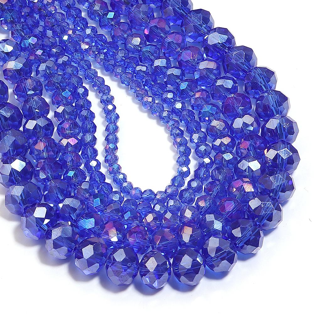 1 Strand 3 4 6 8 10mm Rondelle Faceted Crystal Beads Blue AB Glass Loose Spacer Bead For DIY Jewelry Making Bracelet Accessories