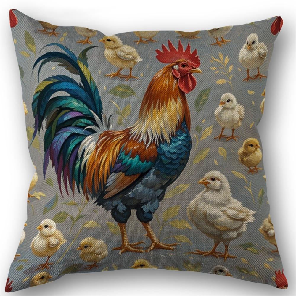 Hahn Leinen Kissenbezug Hochzeits Dekorative Kissenhülle Für Zuhause Kissenbezug 45X45(Einseitig)
