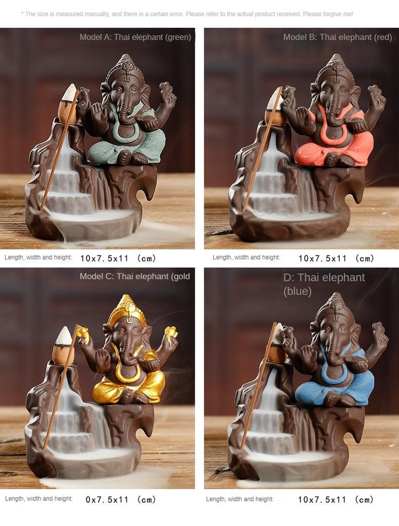 Elephant Flow Censer Purple Clay Ganesha Buddha Statue Buddhism Backflow Incense Burner Zen Tea Pet Home Decor
