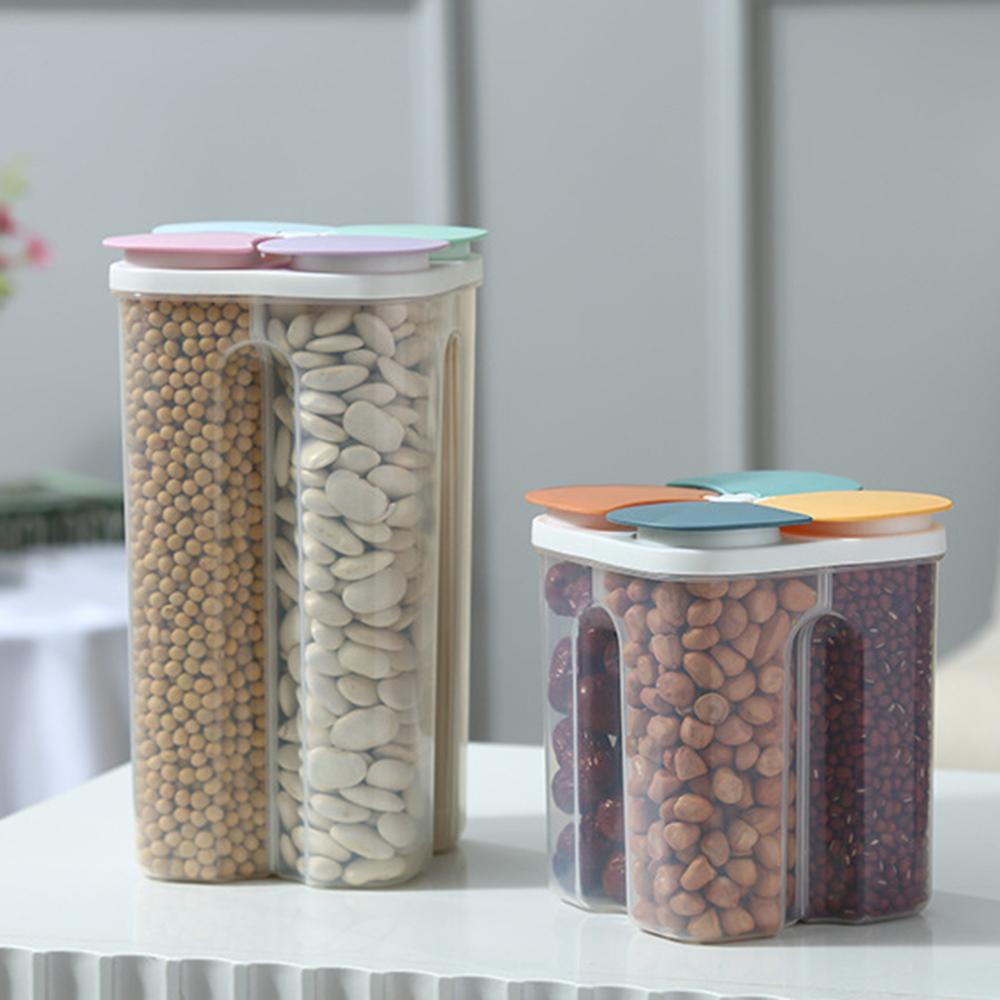 1PC Four Grains And Grains Transparent Storage Crisper Kitchen Supplies Moisture-Proof Sealed Compartmented Open Lid Jar