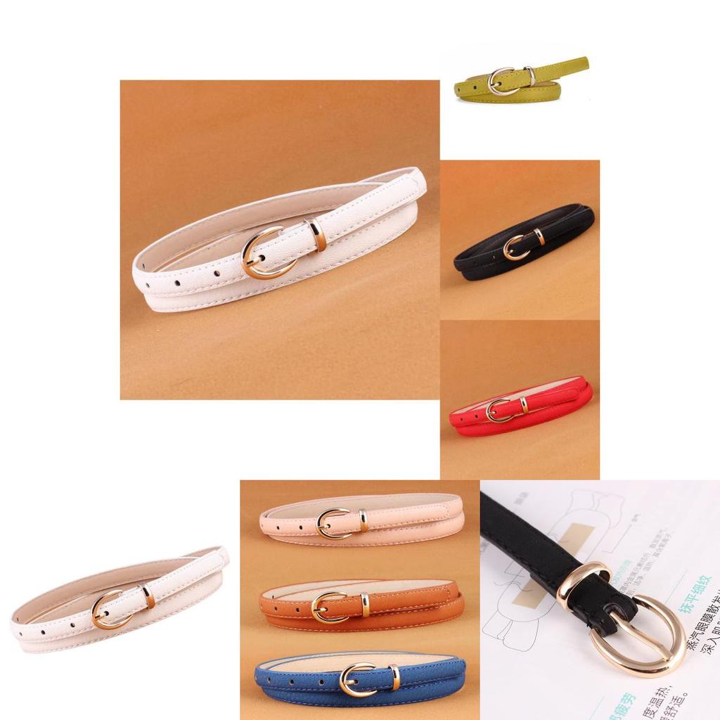 Fashionable Candy Color Women's Thin Faux Leather Belt With Alloy Pin Buckle