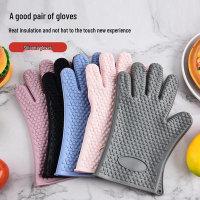 Silicone Non-Slip Heat Resistant Oven Gloves - Anti-Scalding, Ideal for Baking and Microwaves.
