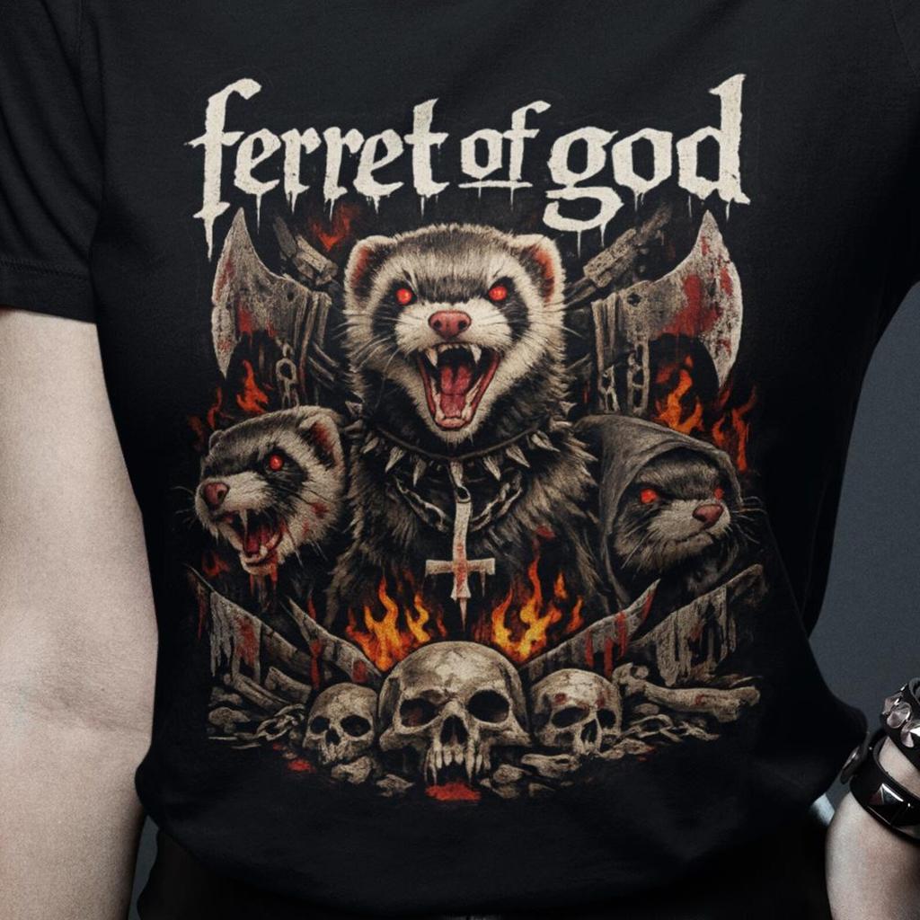Ferret of God Metal Band T-Shirt, Funny Ferret Graphic Tee, Gothic Animal Shirt