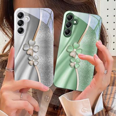 Luxury Four Leaf Clover For Samsung Galaxy A14 4G 20 30 52 20S 21S 22 A32 33 34 42 50 51 53 54 70 71 72 73 5G Glass Phone Case