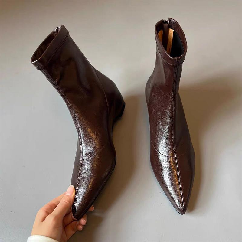 Pointed Toe Women's Boots Flats Fashion Retro Dress Shoes  Winter Chelsea Boots New Walking Goth Leather Trend Mujer Botas