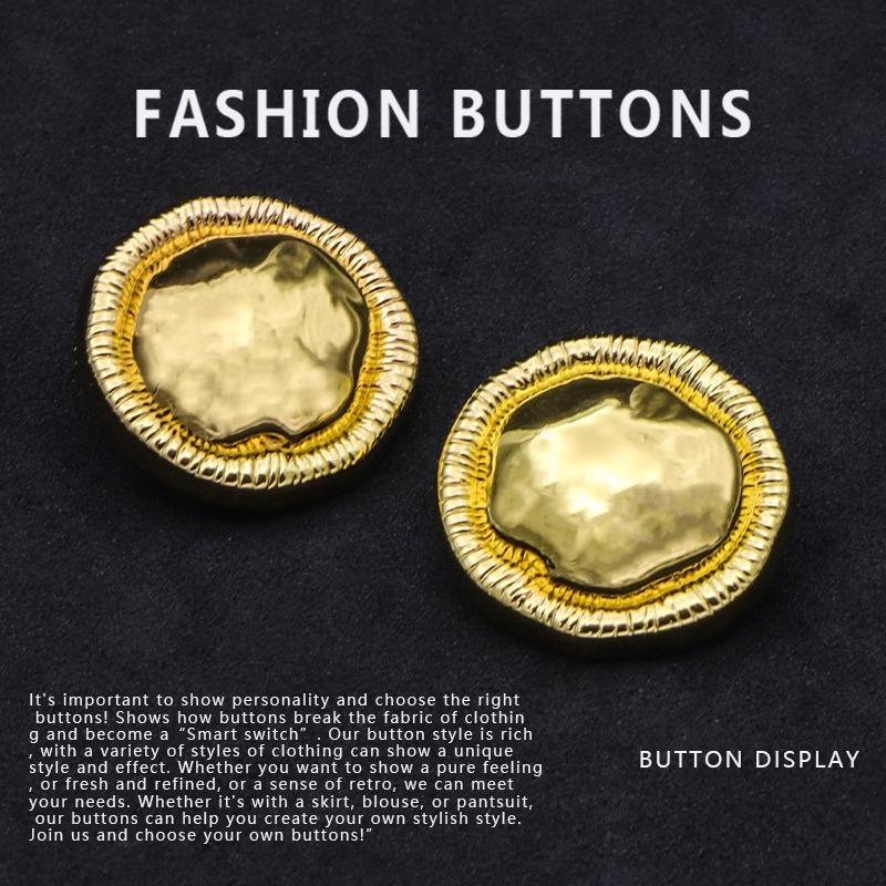 10Pcs Vintage Metal Buttons Round Gold High-End Exquisite Sweater Cardigan Top Woolen Suit Coat Buttons