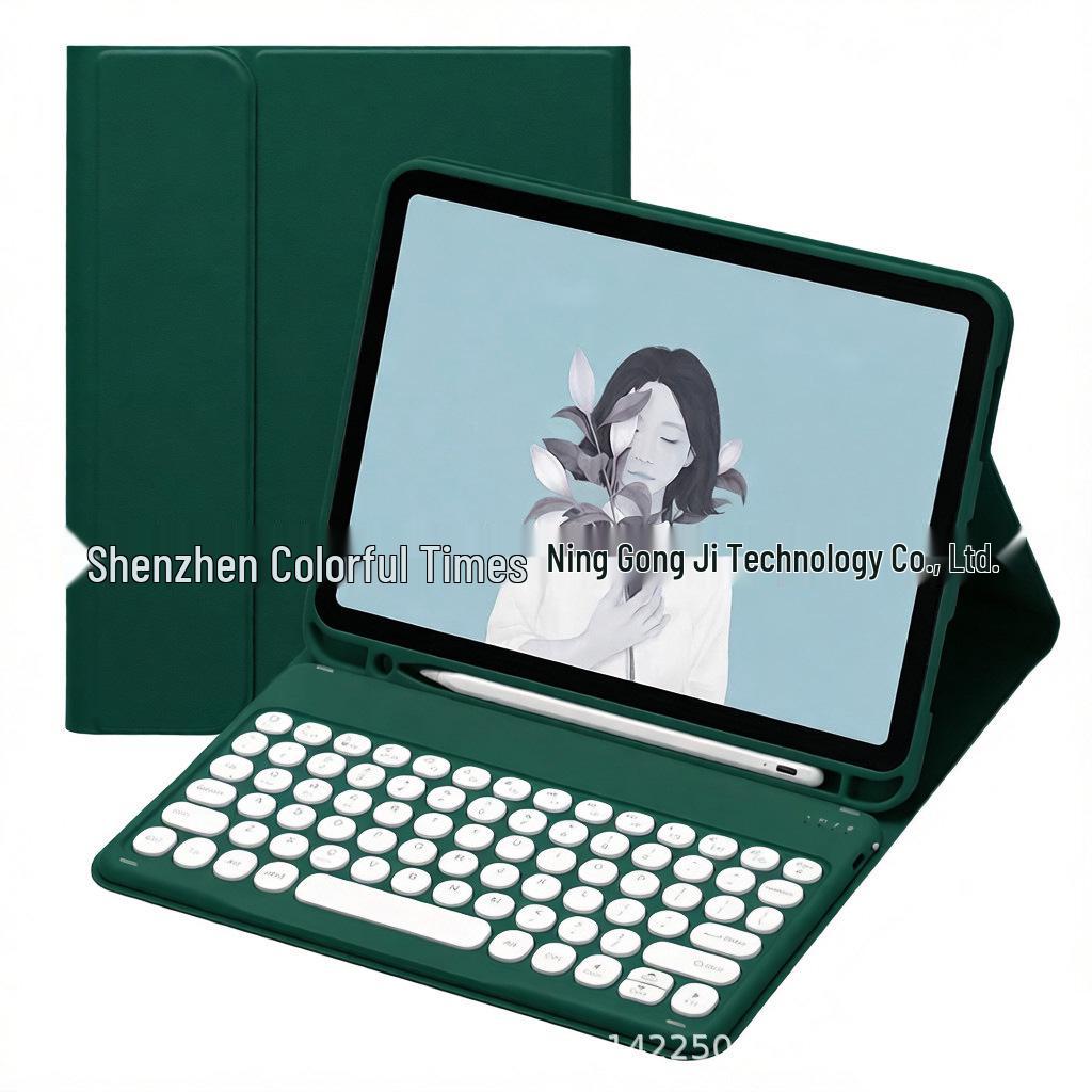 iPad Round Key Bluetooth Keyboard Leather Case with Pen Slot for Air/Pro/A16