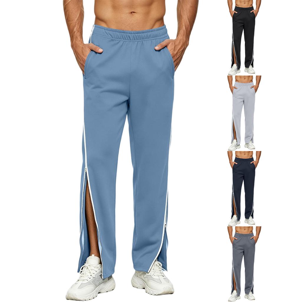 Pantalones de chándal largos para hombre de ajuste relajado con cremallera completa lateral - Joggers casuales de moda con cierre de cremallera