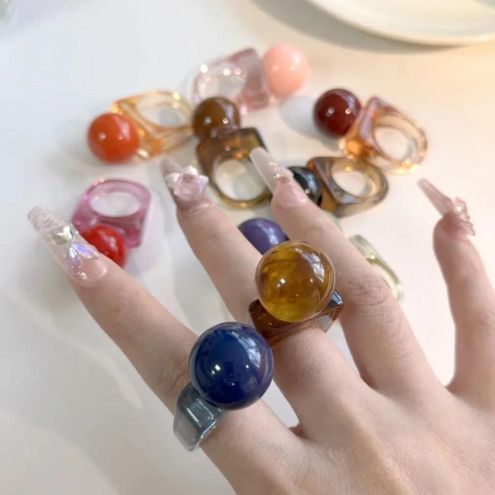 New Funny Colorful Half Round Resin Ring for Women Girls Summer Party Vacation Travel Charm Design Fashion Jewelry 2026 Gift