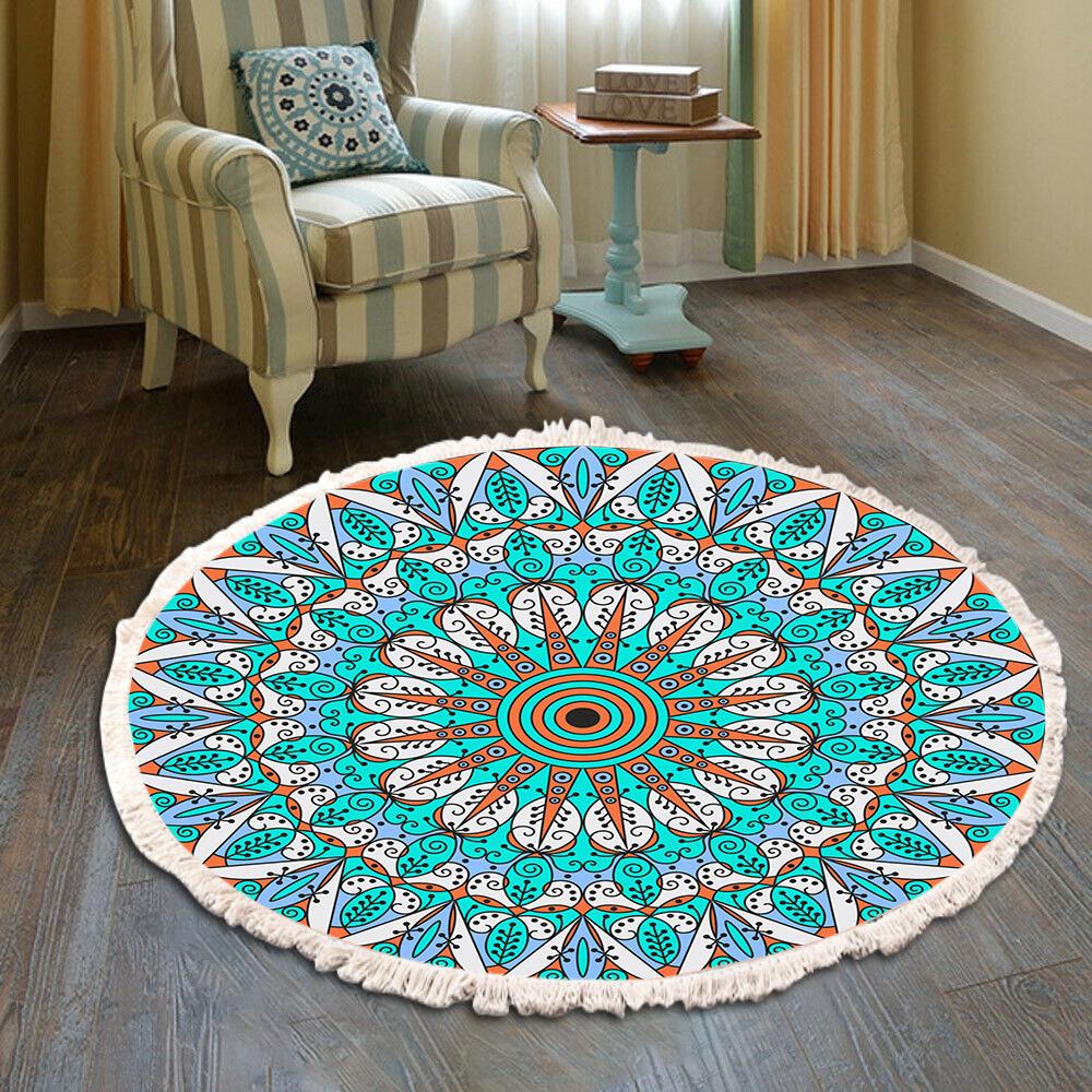 Large Round Bedroom Carpet With Tassels Macrame Tassel Floor Mat for Living Room Cotton Linen Muslim Prayer Mat Rug Custom Size