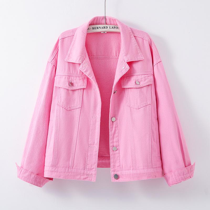 Nuova Giacca di Jeans Color Bonbon da Donna - Vestibilità Ampia, Design Slim, Stile Casual Hong Kong