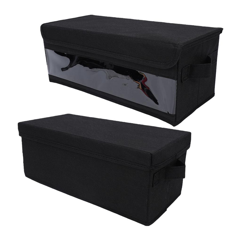 2PCS CD Storage Box with Lid Foldable High Capacity Stackable DVD Holder Case for Desktop Clear+Black