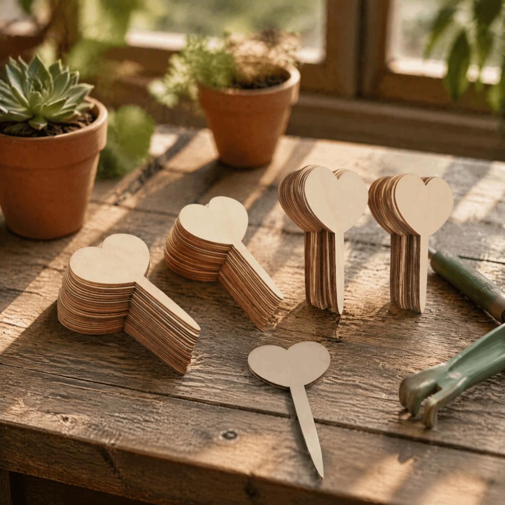 100PCS Heart Wooden Plant Labels 2.5 Mm Thick Plant Marker Stakes  Nursery Organization