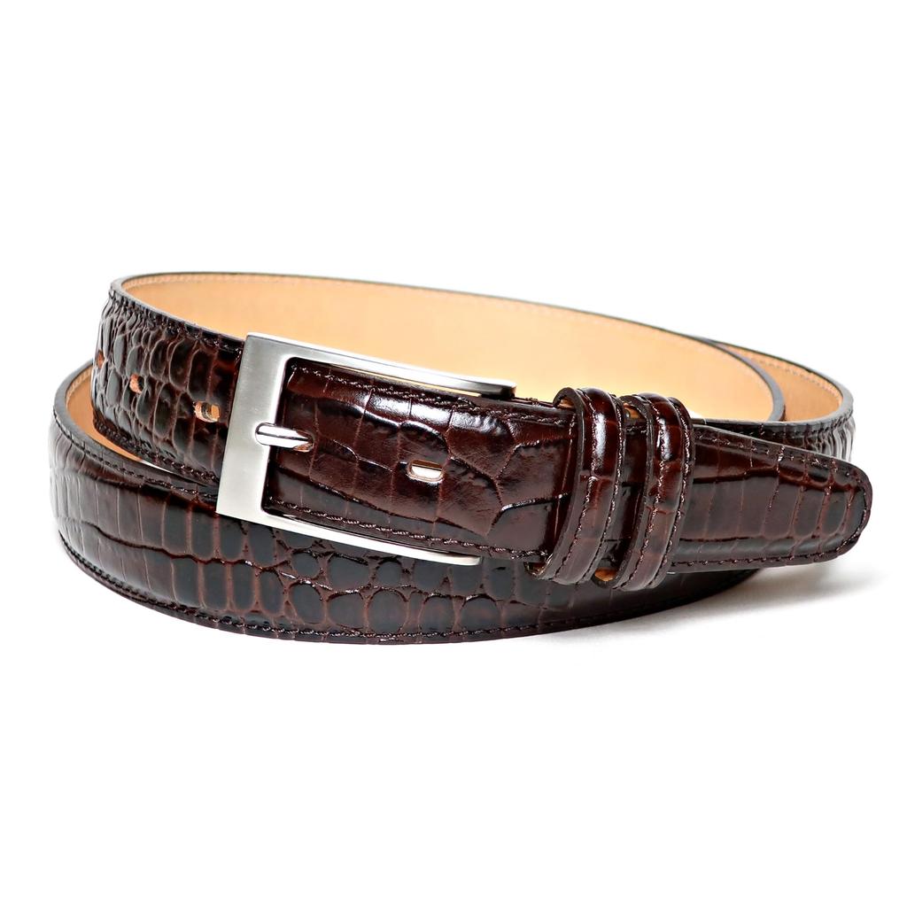 [COXSWAIN] Coxwain Men's Leather Belt, Dark Brown, Crocodile Embossed, 30mm Width, Made In Japan, CW20203-39