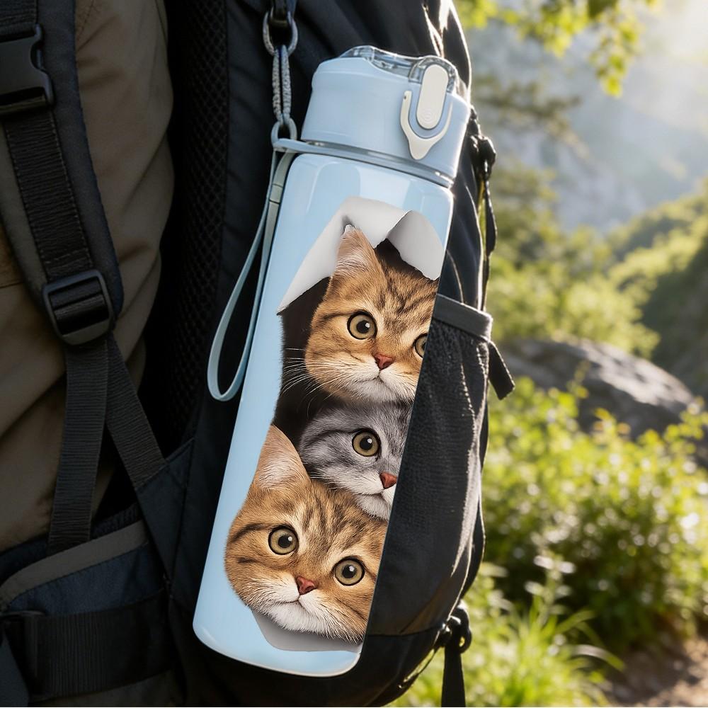 1PC Lazy Sleep Cat Pet Animal Pattern 750ml Color Plastic Sports Water Bottle Leakproof Flip Straw Lid Suitable for Sports Office Home Use