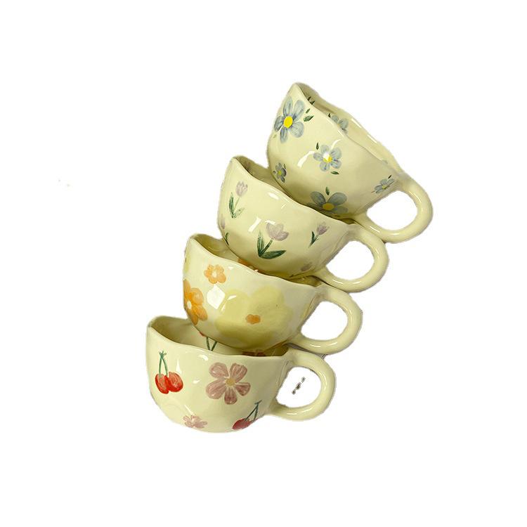 Hand-Pinched Korean Ceramic Mug for Coffee, Milk, Juice, or Breakfast with Floral Design