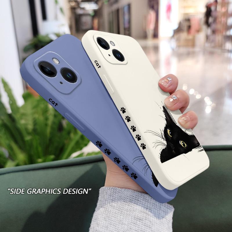 Cold Black Cat Phone Case For iPhone 16 15 14 13 12 11 Plus Pro Max Mini X XR XS Plus Liquid Silicone Cover