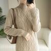 Half Turtleneck Sweater Dress for Women In Autumn and Winter Knee-length Sweater Long Dress Solid-colored Pullover Warm High-neck Knitted Dress