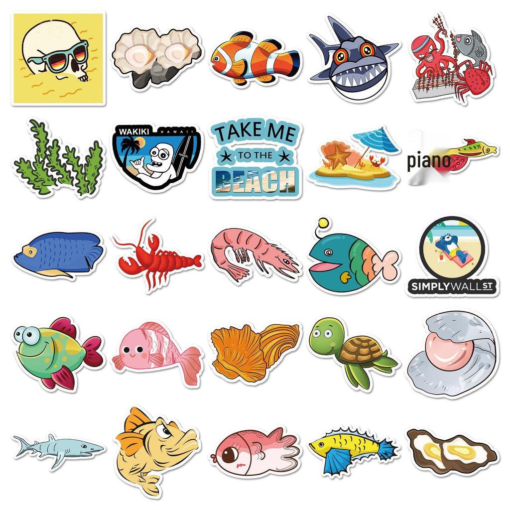 50 Ocean Series Animal Stickers: Cute, Waterproof for Decorating Cups, Journals, and Luggage