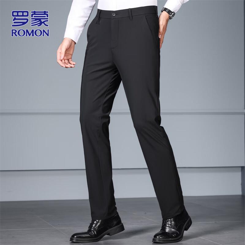 ROMON Men's Business Casual Slim Straight Stretch Trousers