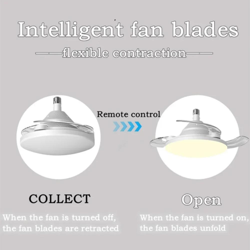 E27 Ceiling Fan with Light Invisible Telescopic Blade Silent Remote Control Dimming Bedroom Home LED Lighting Ceiling Fans New