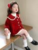 2025 Fashionable Red Knitted Girls' Cardigan – Autumn Spring Outerwear for Baby and Little Girls