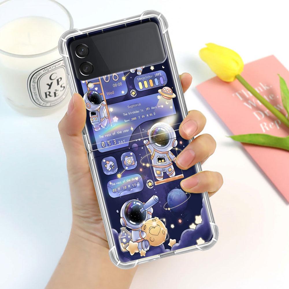 

Luxury Case For Samsung Galaxy Z Flip 3 4 5G Funda Z Flip3 Clear PC Hard Shockproof Back Phone Coque Shell Astronaut Universe Samsung Z Flip 4